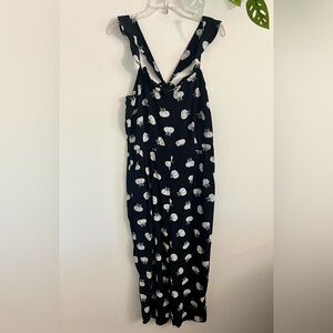 LOFT Black and White Floral Jumpsuit Petite